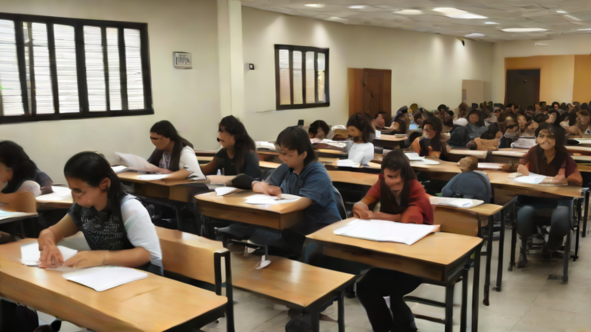 Ilustración editorial sobre sociedad: UNAM realiza examen de control en Oaxaca, solo 68% asistió en León