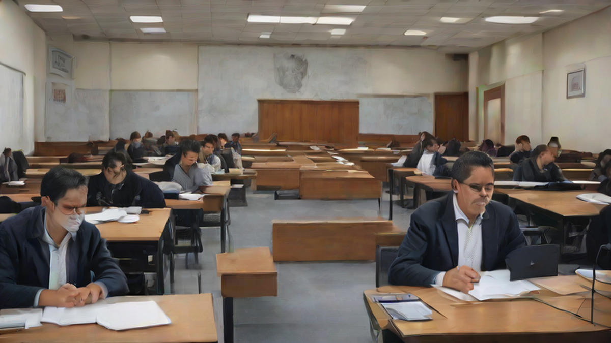 Ilustración editorial sobre sociedad: UNAM detecta 22 casos de trampa en examen presencial tras crisis por IA
