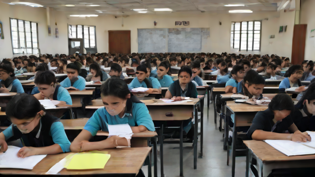 Ilustración editorial sobre educación: UNAM concluye primera prueba de ingreso presencial en León