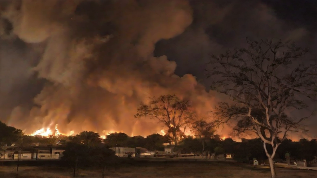 Ilustración editorial sobre sociedad: Nuevo incendio en Vía Parque Isla Salamanca afecta área protegida
