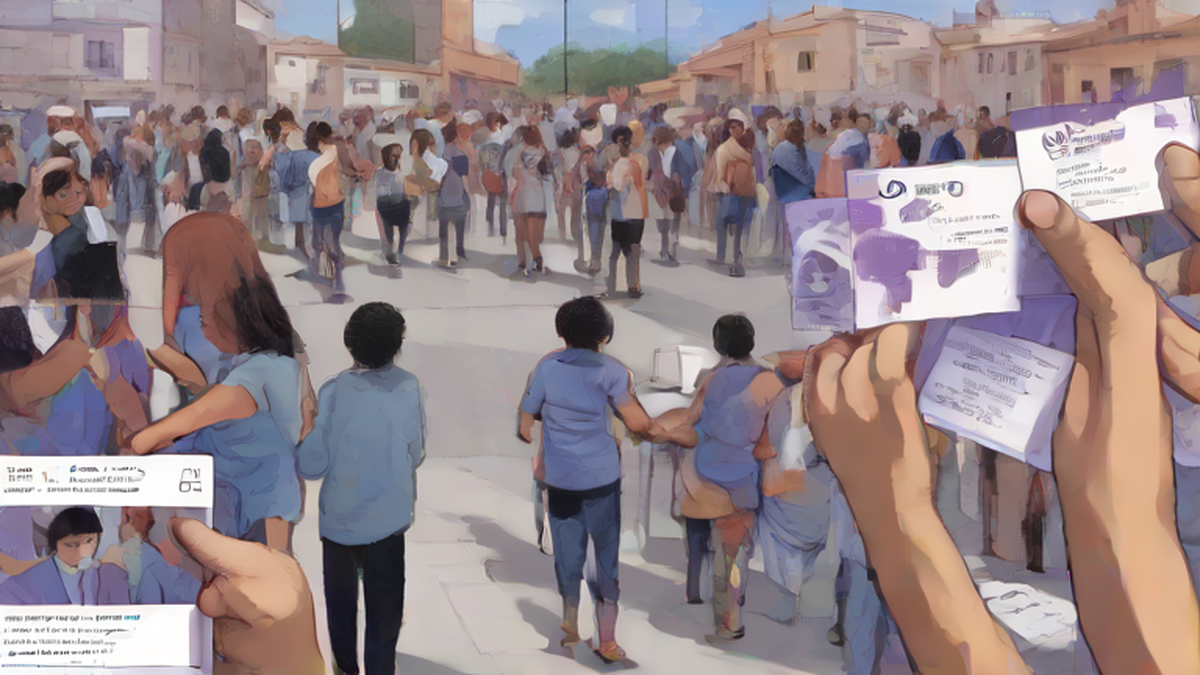 Ilustración editorial sobre política: Abren registro para Tarjeta Violeta; checa fechas y requisitos