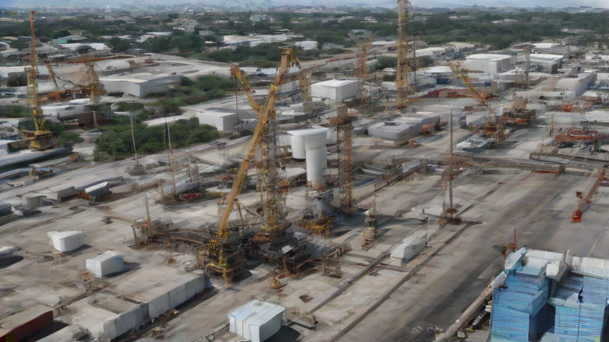 Ilustración editorial sobre sociedad: Pemex detalla acciones para contener derrame cerca de Ciudad del Carmen